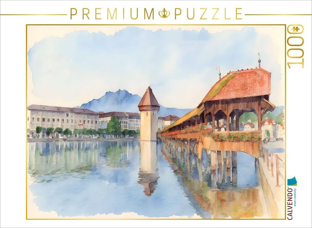 CALVENDO Puzzle Kapellbrücke am Vierwaldstätter See | 1000 Teile Lege-Größe 64x48cm Foto-Puzzle für glückliche Stunden