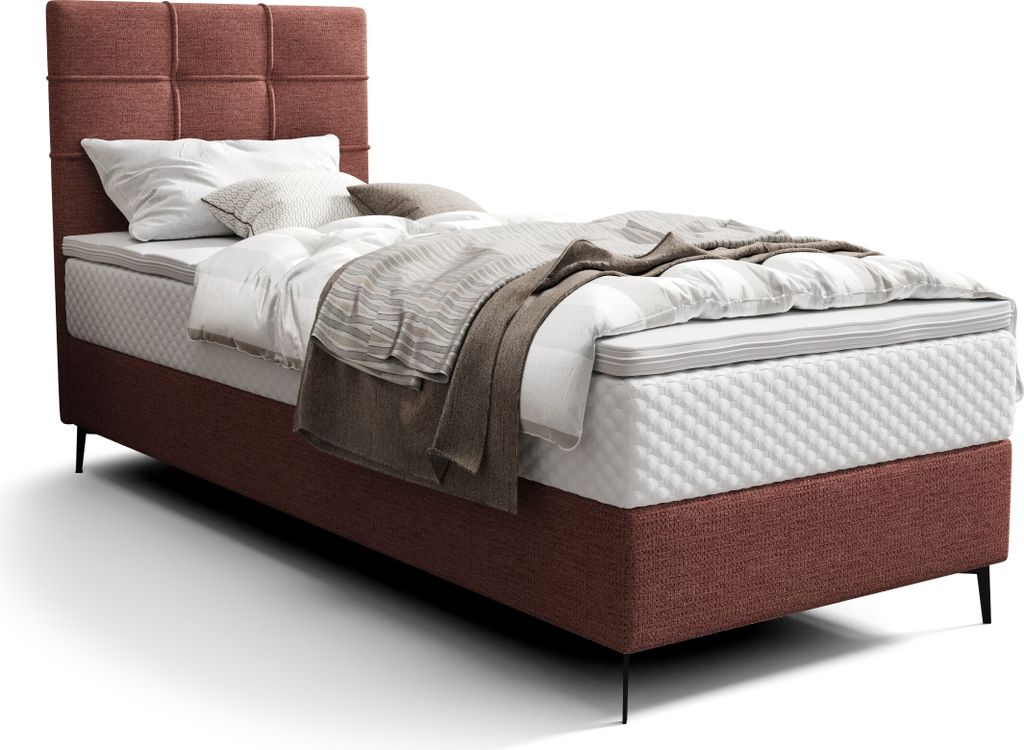 Roe Furniture | Polsterbett - INAO - 90x200 cm - Dunkelrosa - Taschenfederkern-Matratze - Linke - Boxspringbett - Bett mit Bettkasten - Tagesbett