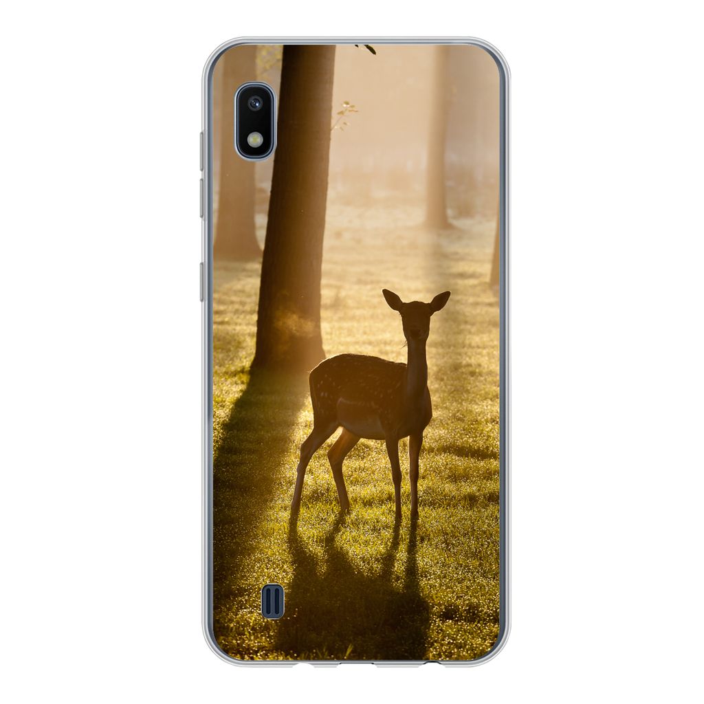 MuchoWow Handyhülle Schutzhülle Hülle für Samsung Galaxy A10 Hirsche - Sonne - Bäume Silikon Softcase Handy Hülle - Schutzhülle