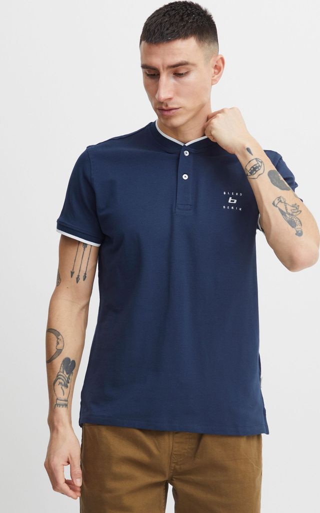 Blend 20715179 Polo Herren Poloshirt Polohemd Stehkragen mit Knopfleiste Hochwertiger Baumwoll-Pique Regular Fit