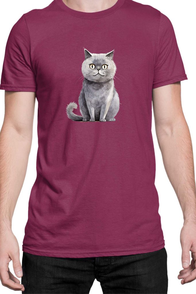 Herren T-Shirt Funny Cats Breeds Scottish Straight Cat, Man XL / Burgundy
