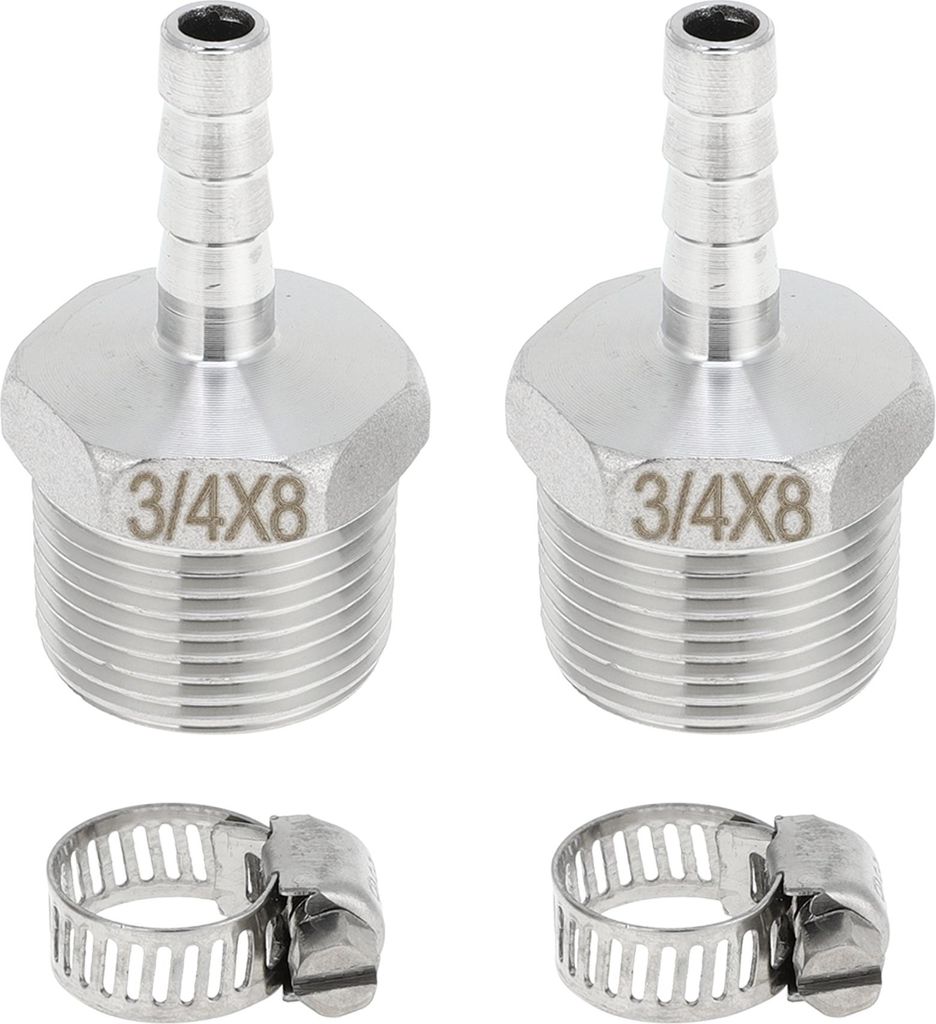 304 Edelstahl Schlauchstutzen 5/16" OD 3/4" BSPT Männliches Gewinde Gerader Stutzenverbinder für Luft Wasser Öl Gas Kraftstoff 1 Satz Silberton
