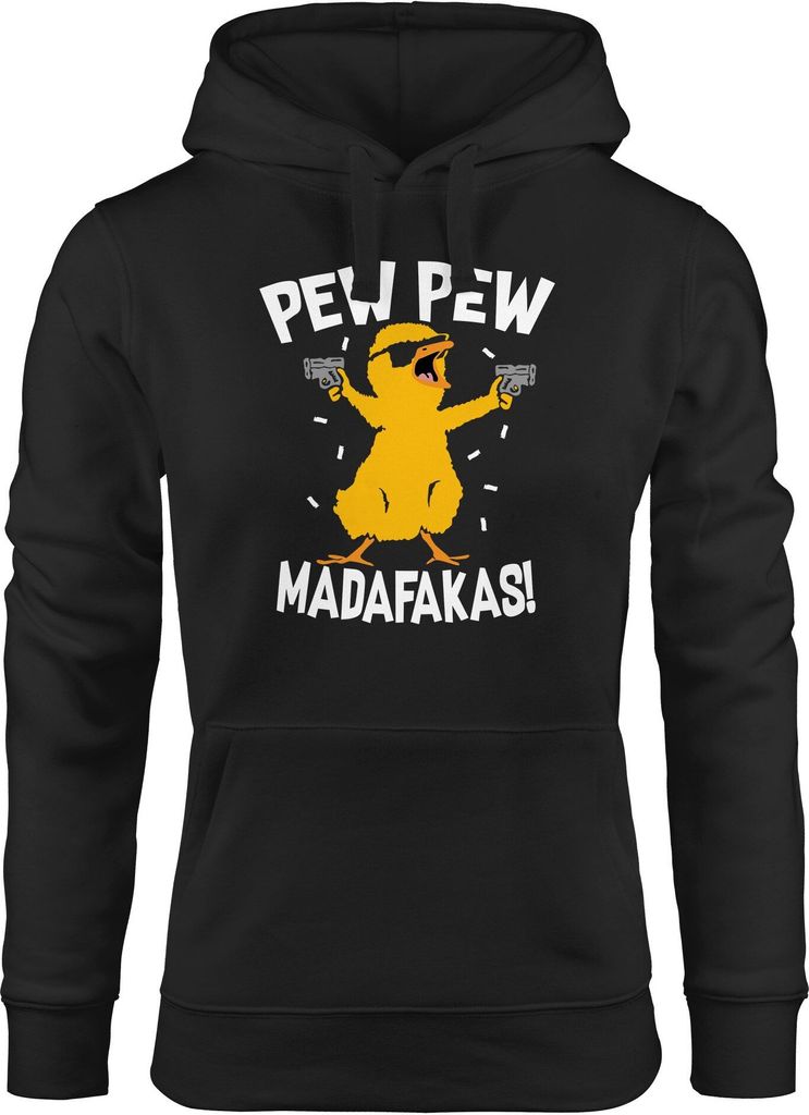 Kapuzen-Pullover Damen Pew Pew Madafakas Crazy Chick Küken Meme Spruch Trend Hoodie Moonworks schwarz S