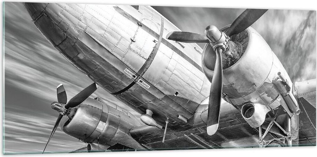 Bilder auf glas - Einteilig - Flugzeug Retro Flugzeug - 120x50cm - Glasbilder - Wandbilder - Bilder - zum Aufhängen bereit - Wanddekoration aus Gl...