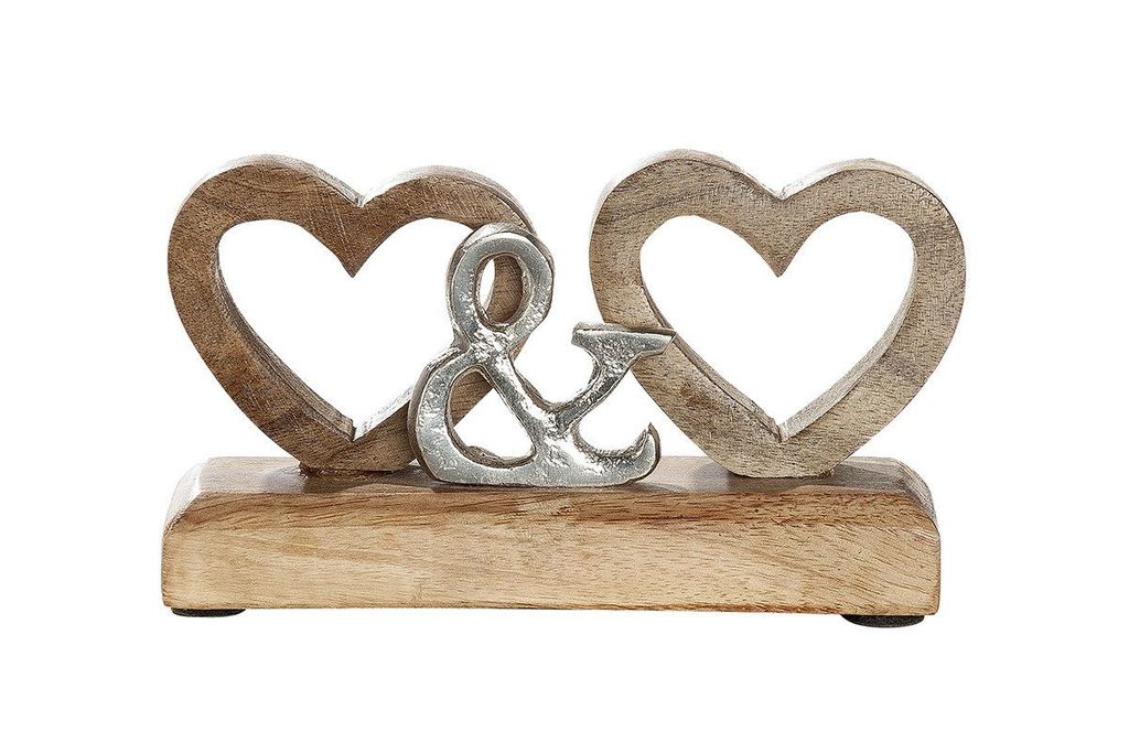 Dekofigur Indoor - Gilde 2 Herzen aus Mangoholz - Skulptur Art deco Liebe