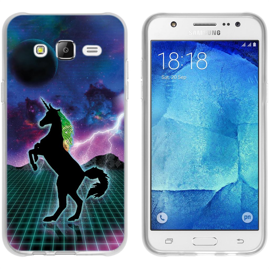 PhoneNatic Case kompatibel mit Samsung Galaxy J5 (2015 - J500) Silikon-Hülle Retro Wave Einhorn M2