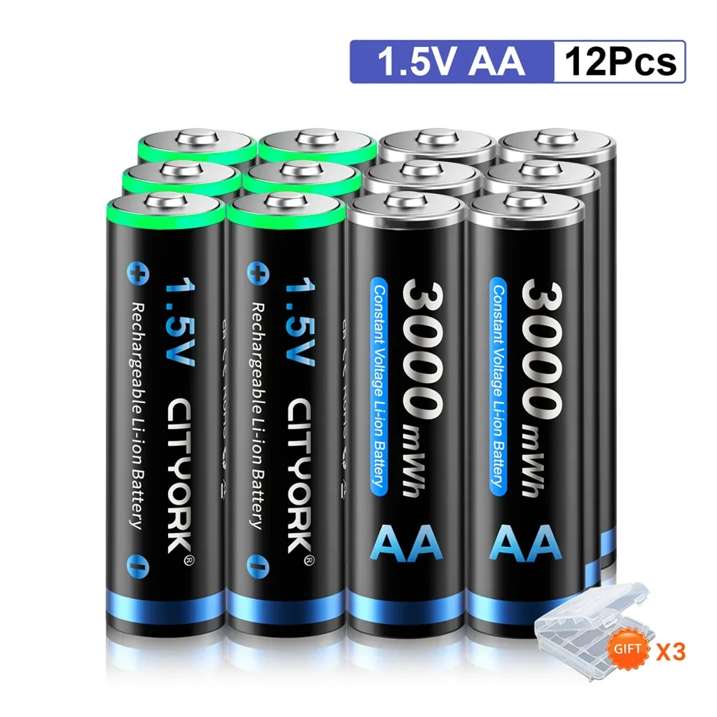 Piles Rechargeables AA Lithium-ion Haute Capacité 3000mWh - Pack 12 Unités - 2