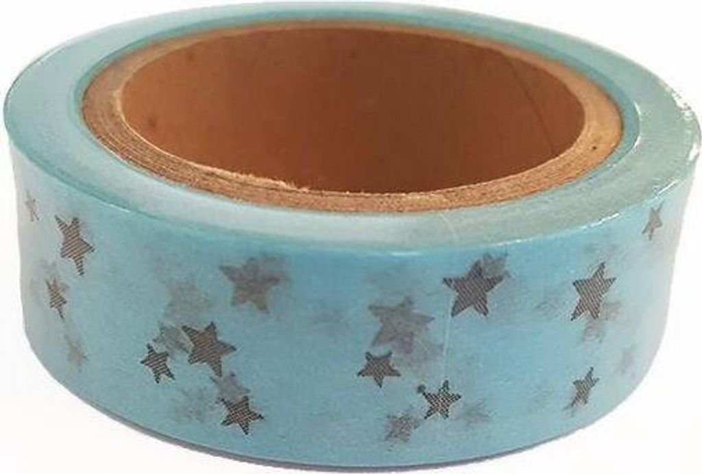 Abdeckband Blau mit Sterne Silber 15 m x 15 mm