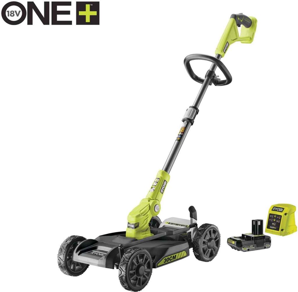 RYOBI Akku-Rasenmäher RY18LMC30A-120 18V 2Ah, Akku-Rasentrimmer, Kantenschneider, City-Rasenmäher, Schnittbreite 30 cm