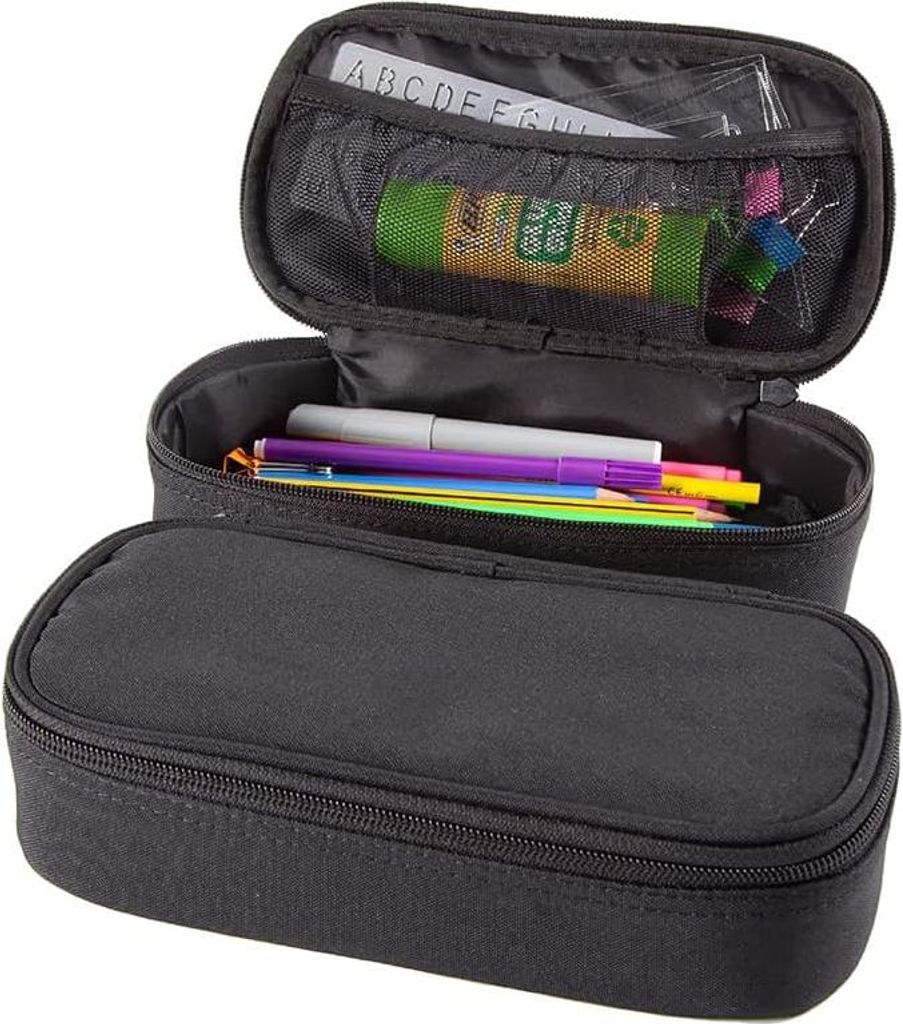 Großer Kapazitätsetui-Organizer für Schule und Büro - Schwarzer Etui für Jungen