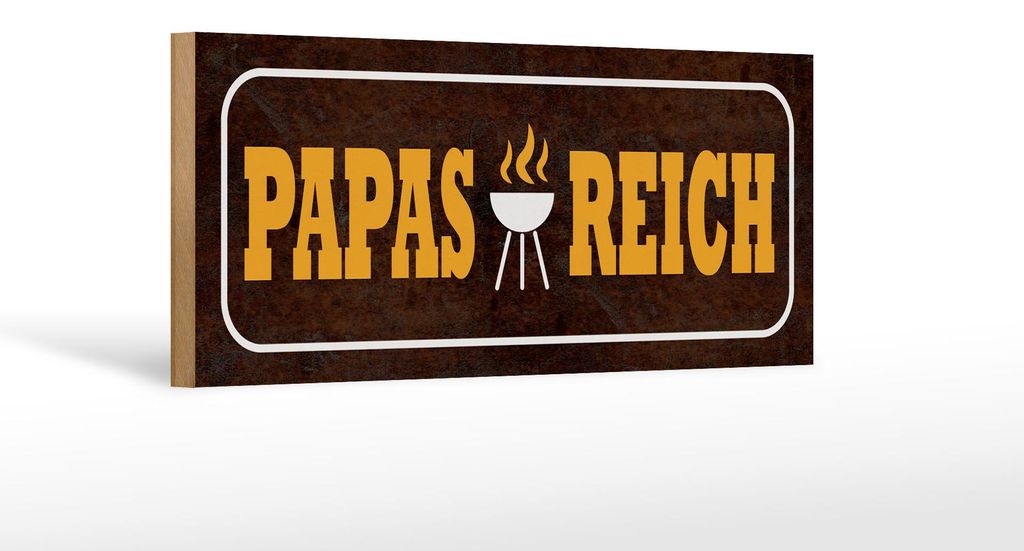 Holzschild Spruch 27x10cm Papas Reich Grill Produktbild 