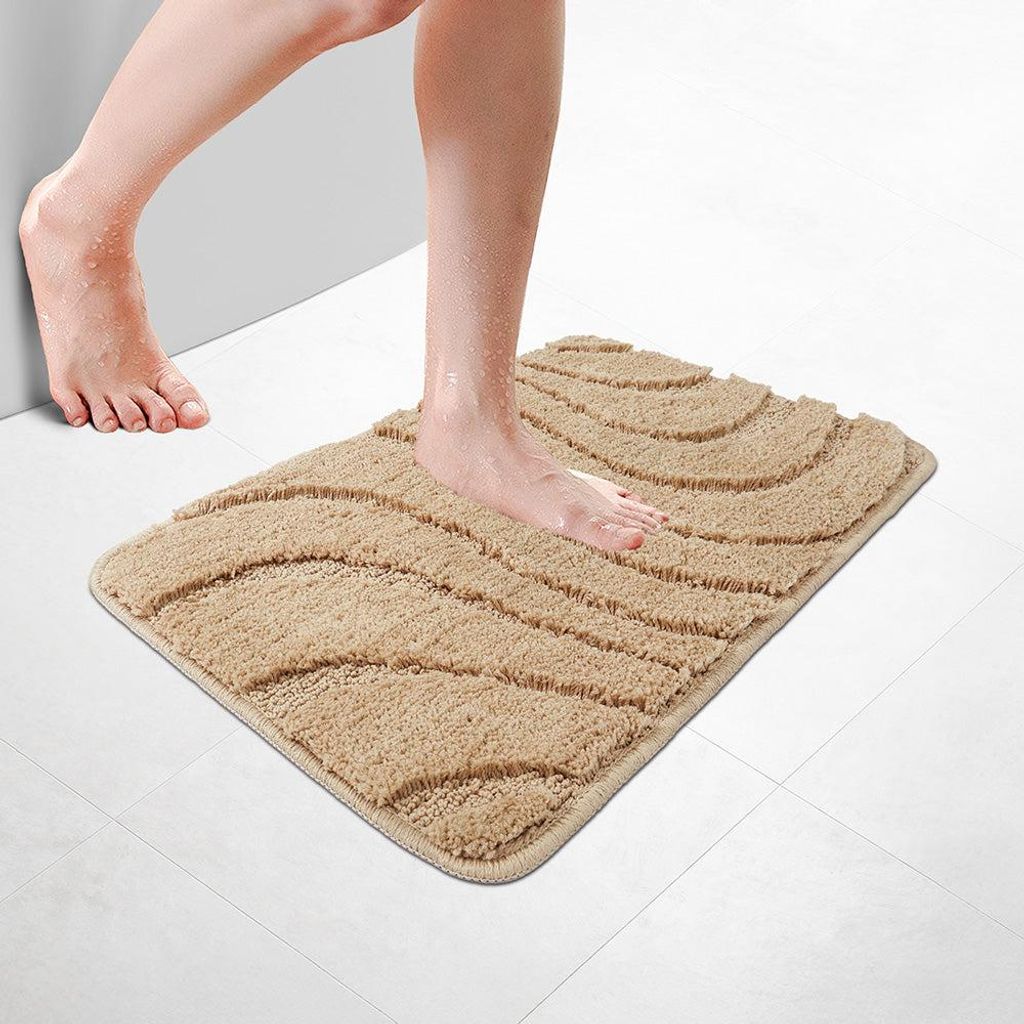VOUNOT Badematte Rutschfeste, Mikrofaser Badezimmerteppich Wellenmuster 40x60cm Beige