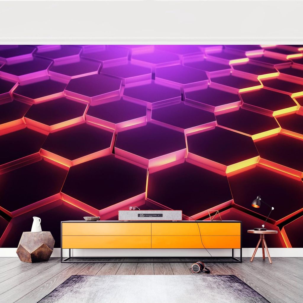 Fototapete mit Motiv - Vliestapete - Bildtapete UV-beständig Design violett 3D-Effekt Neon Art Wandtapete geruchsfrei
