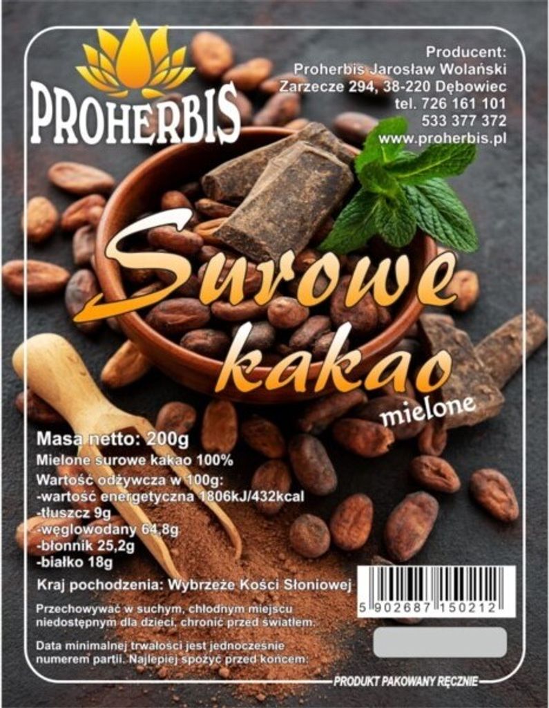 Proherbis Roher gemahlener Kakao 200 g