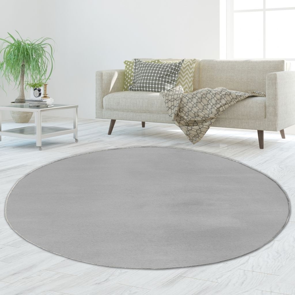 Klassischer weicher Teppich waschbar in grau Größe - 117 cm Rund