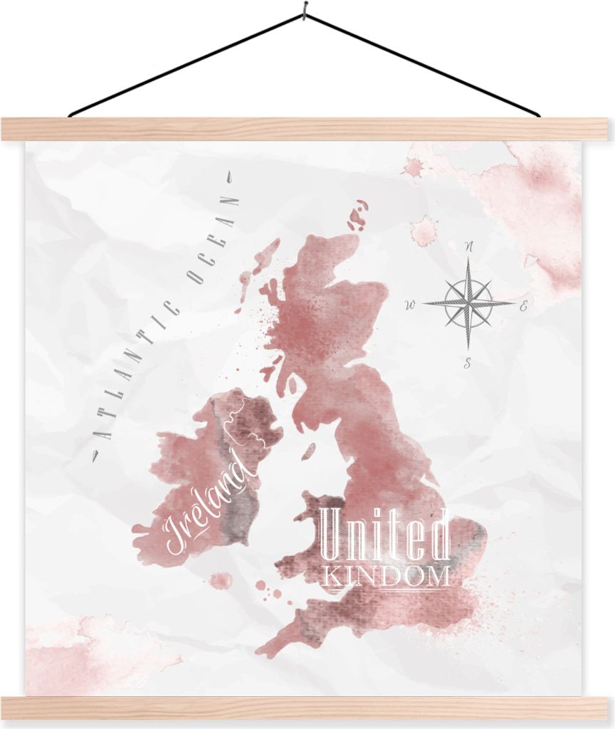MuchoWow Textilposter Karte - England - Aquarell 40x40 cm mit holzfarbenen Rahmen - Posterleiste