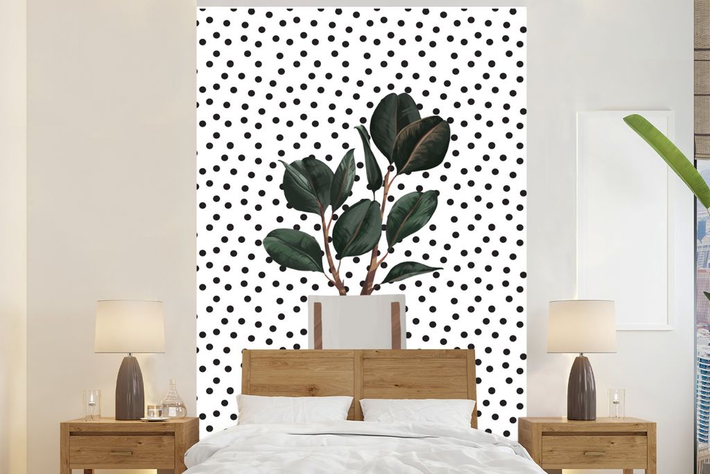 MuchoWow Fototapete für Wohnzimmer oder Schlafzimmer Wandtapete Vinyl Motivtapete Zimmerpflanze - Pflanzgefäß - Pflanzen - 180x280 cm - Wallpaper