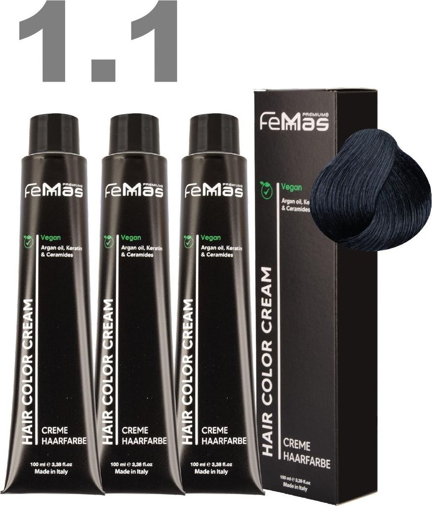 FemMas Haarfarbe mit Arganöl Blauschwarz 1.1 | 3 x100 ml