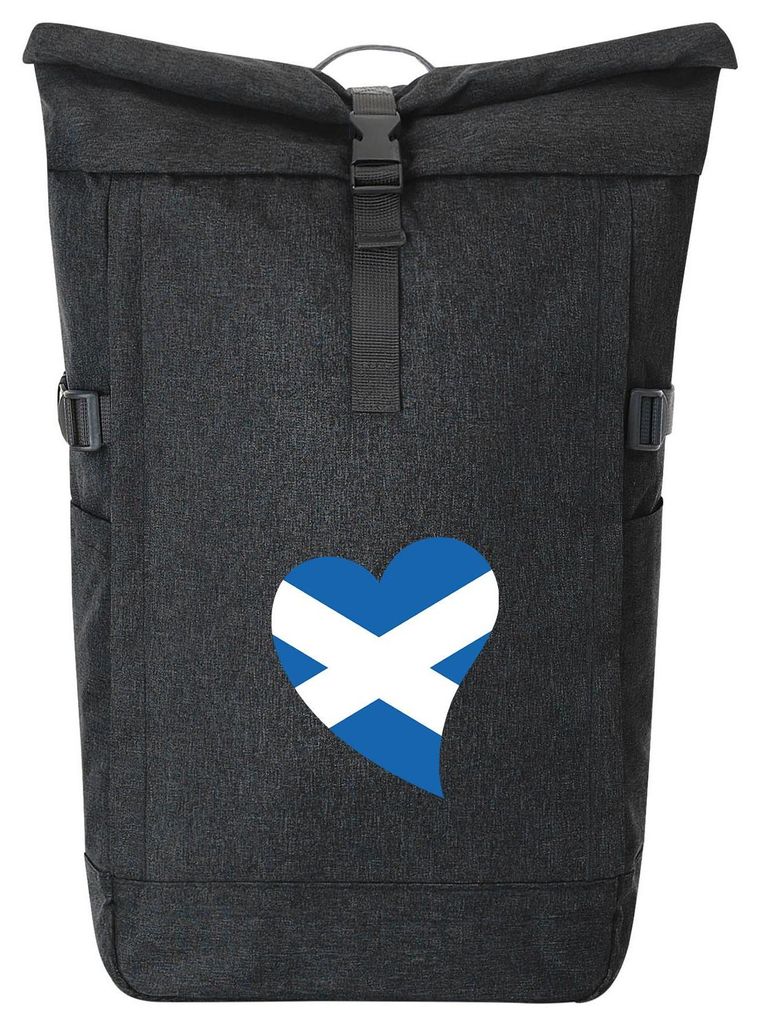 Huuraa Kurierrucksack Schottland Flagge Herz 30-44 Liter Black Melange Fairtrade Rolltop Rucksack Geschenkidee