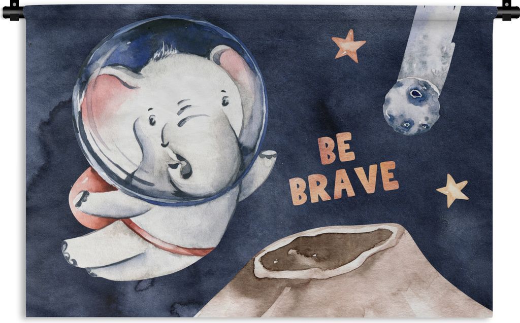 MuchoWow Wandteppich Wandbehang Sei tapfer' - Elefant - Sprichwörter - Zitate - Junge - Mädchen - Kinder 60x40 cm Tapisserie Dekoration Wandtuc...