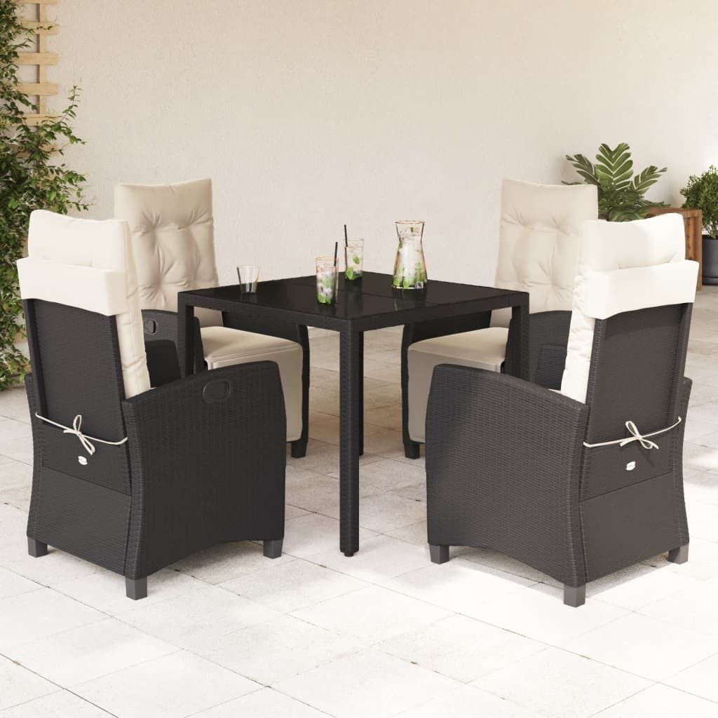 Maison Exclusive - 5-tlg. Garten-Essgruppe mit Kissen Schwarz Poly Rattan