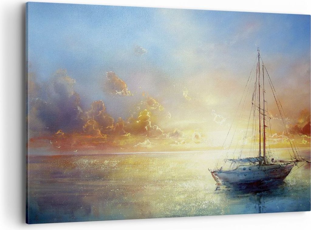 Bild auf Leinwand - Leinwandbild - Einteilig - Segelboot Westen die Sonne - 100x70cm - Wand Bild - Wanddeko - Wandbilder - Leinwanddruck - Bilder -...