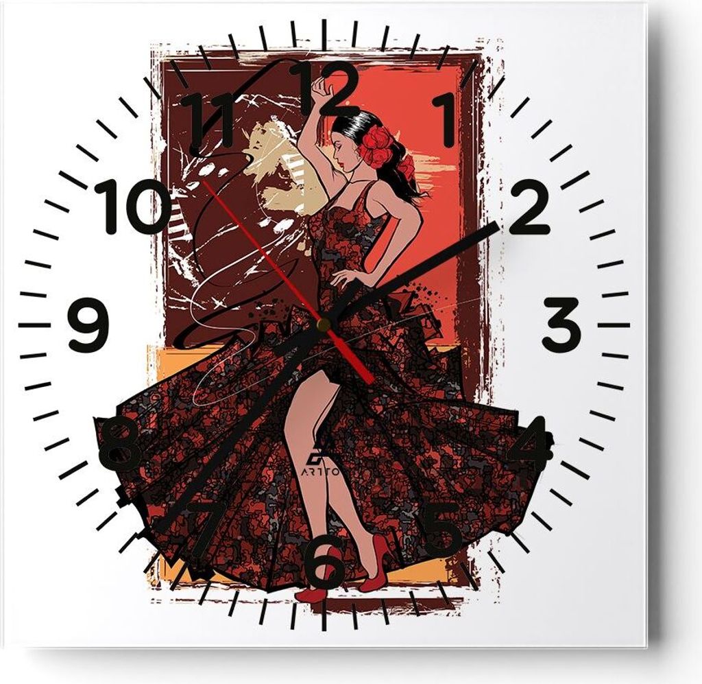 Wanduhr - Quadrat - Glasuhr - Tanz Tänzer - 30x30cm - Schleichendes Uhrwerk - Lautlos - zum Aufhängen bereit - Dekoration Modern - Wanddekoration...