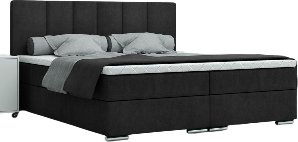 FURMEB24 - LIVIO 160 x 200 cm- Boxspringbett mit zwei Bettk€sten - Polsterbett mit Holzrahmen - Doppelbett mit hohem Kopfteil - Monolith - Schwarz