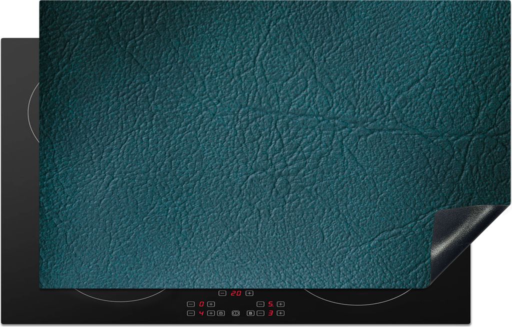 KitchenYeah Herdabdeckplatte Leder - Lederoptik - Grün - Blau , 83x51cm, Küche Deko, Glaskeramikfeld Herdabdeckung, Abdeckplatte fùr Kochfeld