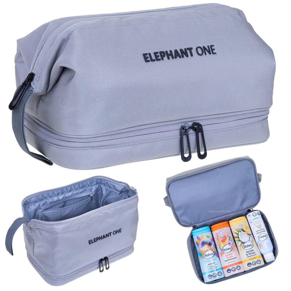 Kulturtasche Damen Herren Kinder mit Bodenfach Innentaschen Kulturbeutel Waschbeutel Washbag Saunatasche Kosmetiktasche Elephant One 13113 grey Grau