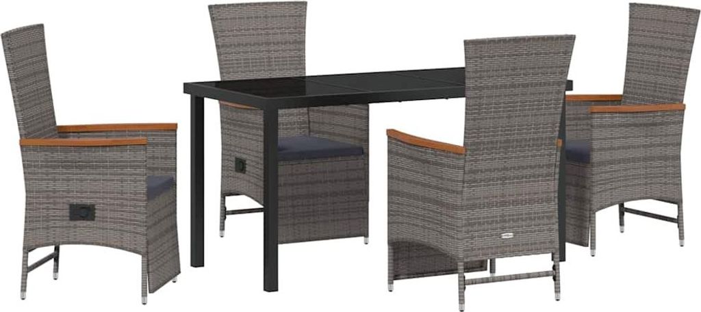 vidaXL Garten Essgruppe mit Kissen 5 pcs Grau Poly-Rattan