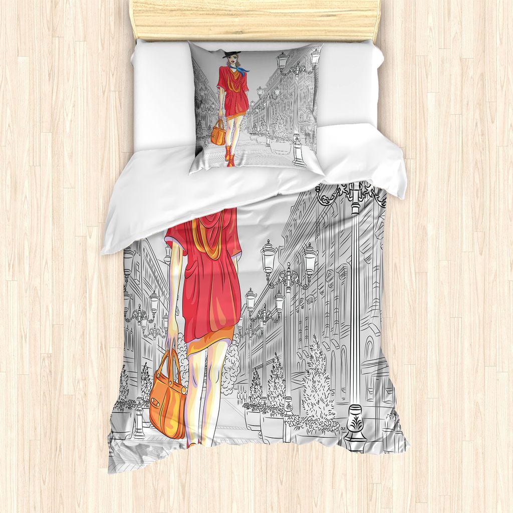 ABAKUHAUS Mode Bettbezug Set für Einzelbetten, Modern Urban Street Fashion, Milbensicher Allergiker geeignet mit Kissenbezug, 135 cm x 200 cm - 80...