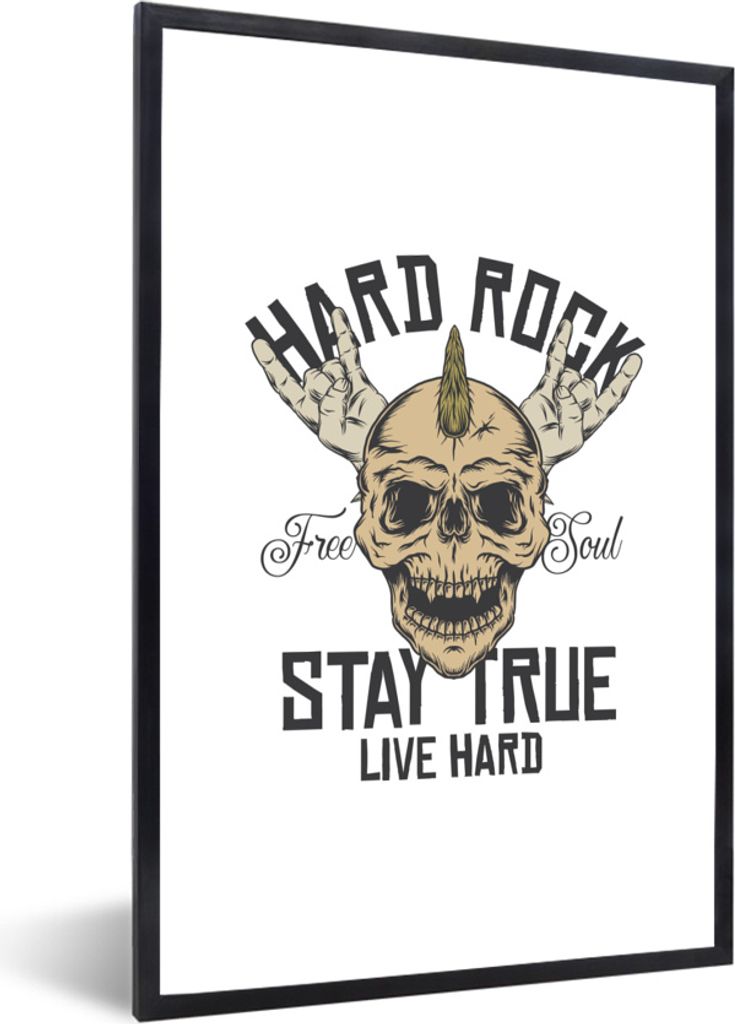 MuchoWow MuchoWow Gerahmtes Poster Totenkopf - Vintage - Rock 20x30 cm - Poster mit zchwarzem Bilderrahmen - Drucken - Bilder Poster im Rahmen