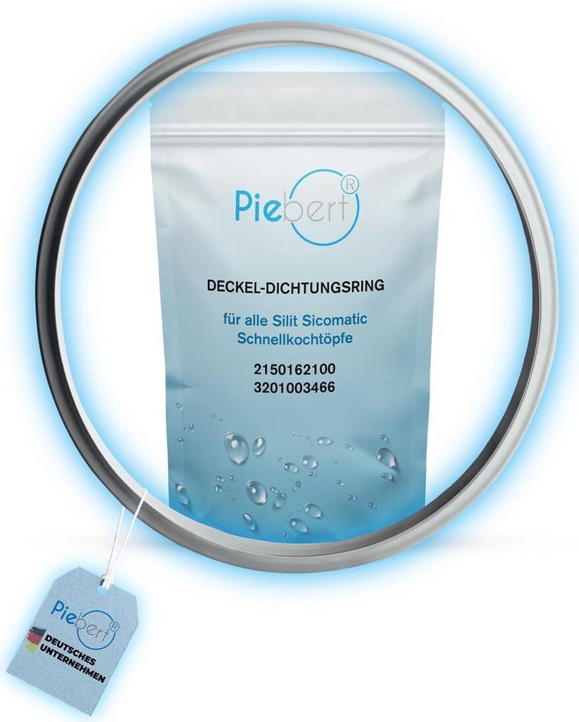 A product package for a sealing ring for a pressure cooker, displayed within a circular frame with a blue glow.