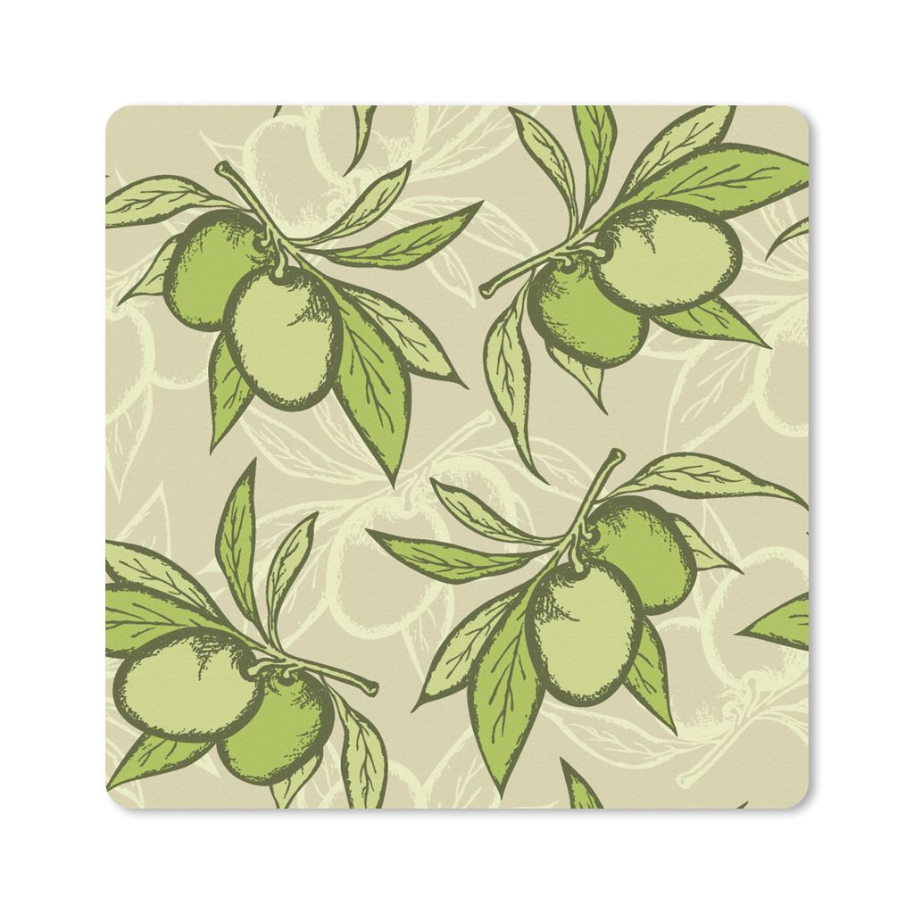 MuchoWow Mauspad Mousepad Olive - Blätter - Vegan - Design - Vintage 20x20 cm - Mousepads - Maus Mat - Pad - Mausunterlage - Desk Mat - Bureauar...