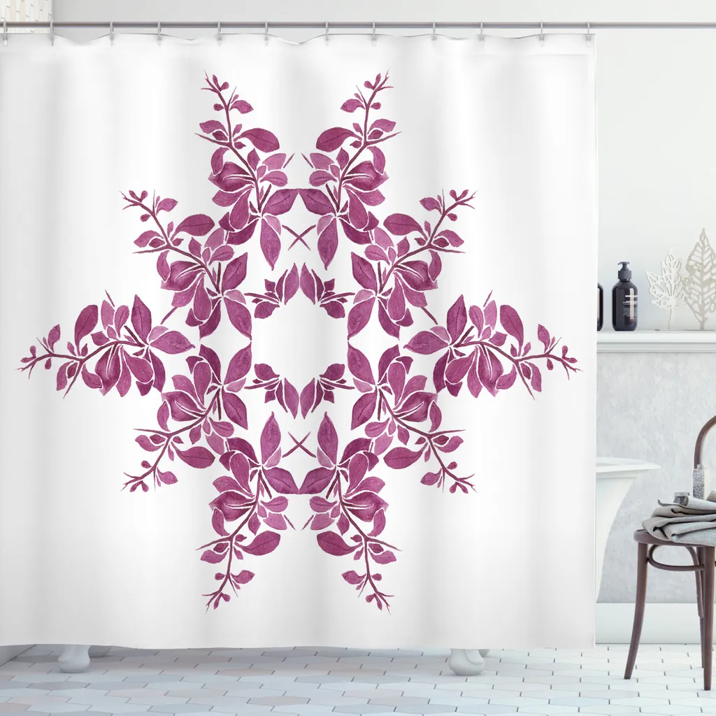 ABAKUHAUS Tenda da doccia viola, bouquet di fiori da sposa, opaca all'acqua, incl. 12 anelli, resistente a batteri e muffe, 175 x 240 cm, viola e bianco