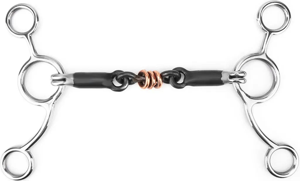 Materiale da masticare per cavalli, in acciaio inox, morso a bavaglio con imboccatura in acciaio nero, ideale per un controllo delicato e per il comfort durante l'equitazione