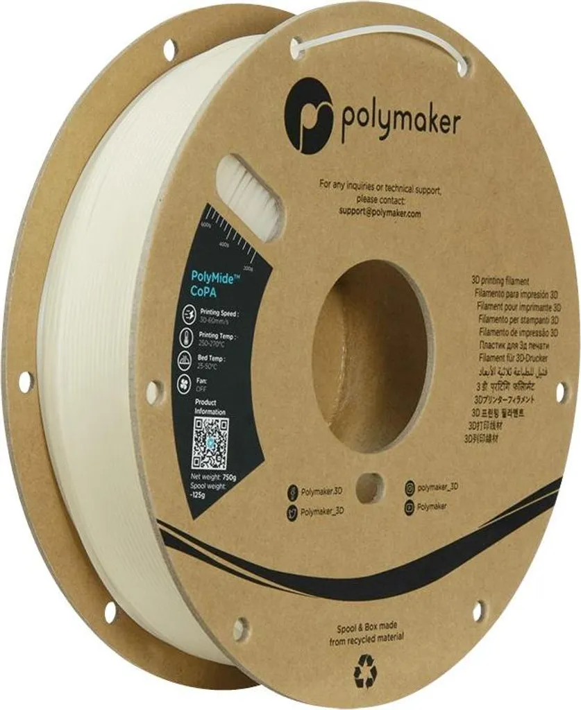 Bobine de Filament Imprimante 3D Nylon CoPA Polymaker 1.75mm 750g Naturel