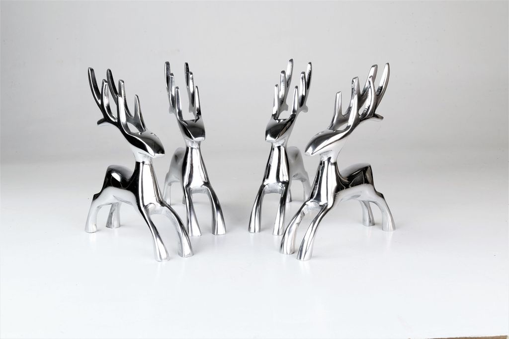 Deko Hirsche 'Dasher' aus Aluminium im 4er Set Skulpturen, Matall , Tischdeko, Rentier Geweih Hirsch Reh Deko Objekt Deko Figur