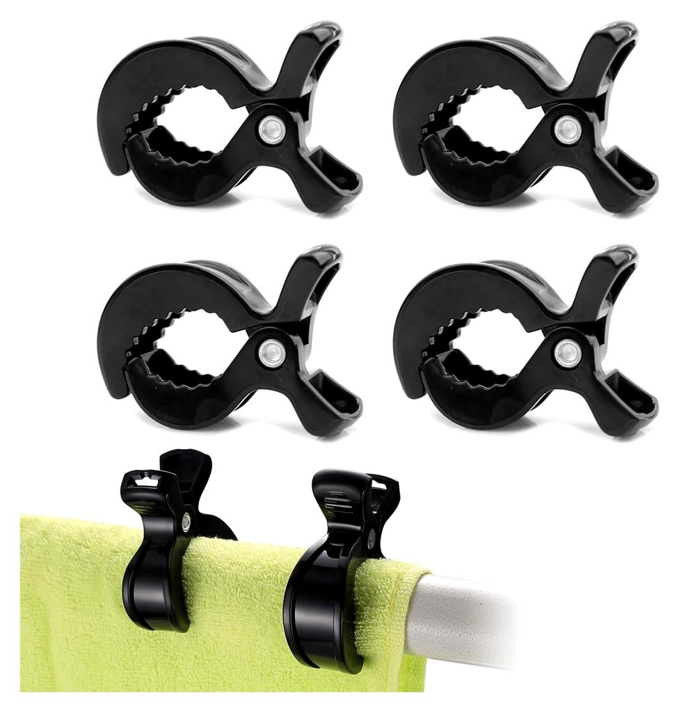 4 Stück Kinderwagenklammern, Universalclips zur Befestigung von Spielzeug für Liegestühle, Rollstühle, Kinderwagen (Schwarz)