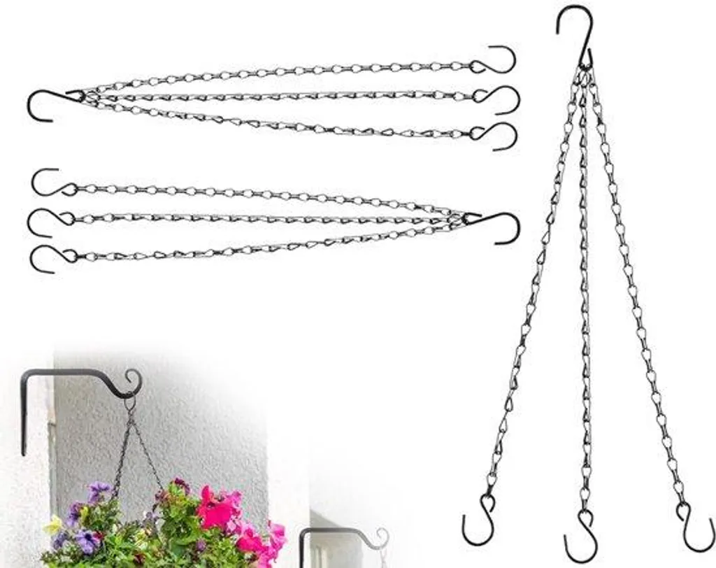 Chaîne de suspension noire à 3 brins avec crochets en S pour plantes