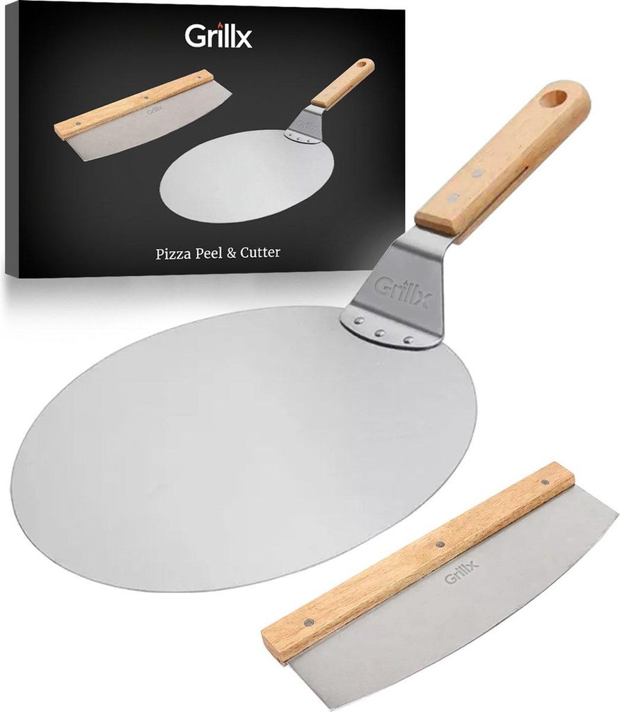 Grillx Pizzaschieber mit Pizzaschneider – 30cm – Pizzaschaufel für BBQ & Ofen – Kamado Zubehör