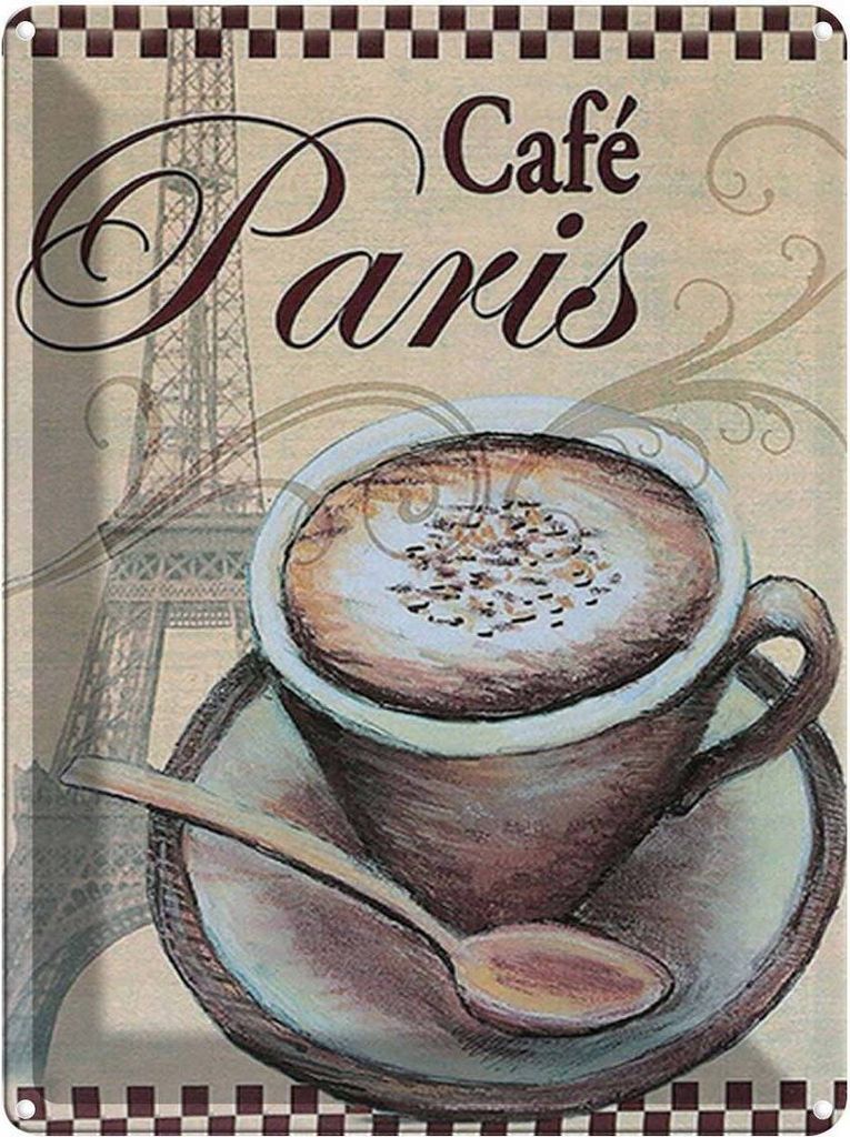 vianmo Blechschild 40x30 cm Paris Eiffelturm Kaffee Tasse Cafe