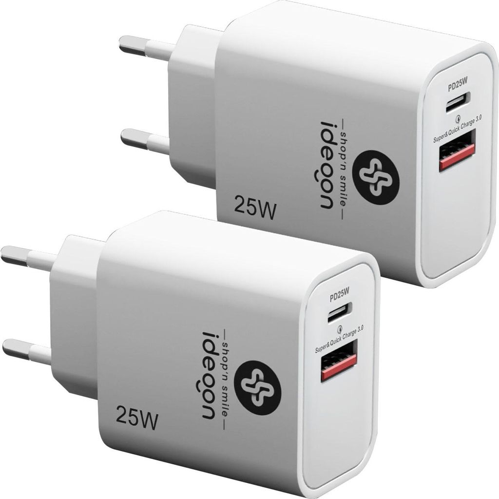 2er-Set Dual 25Watt USB Ladegerät, 1x USB-C und USB-A, PD- Produktbild 