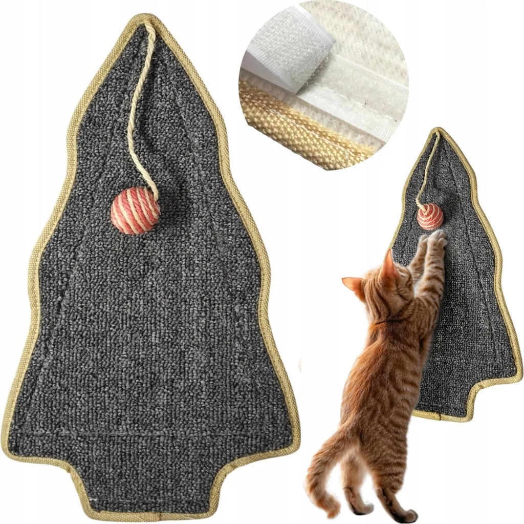 Tapis à gratter chat sapin de Noël 50cm en sisal avec balle de jeu