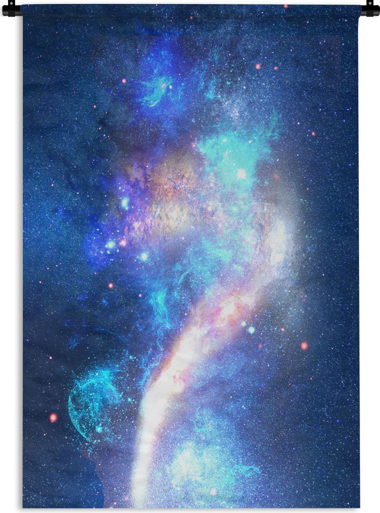 MuchoWow Wandteppich Wandbehang Sterne - Blau - Weltraum 60x90 cm Tapisserie Dekoration Wandtuch - Foto-Teppich - Abwaschbar