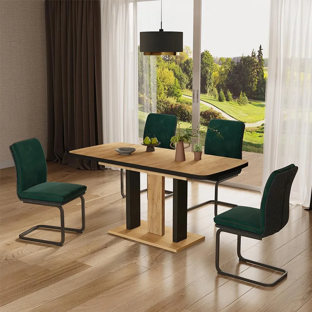 Table Vicco Fenaro 120x80 cm en chêne et noir avec plateau en 2 parties