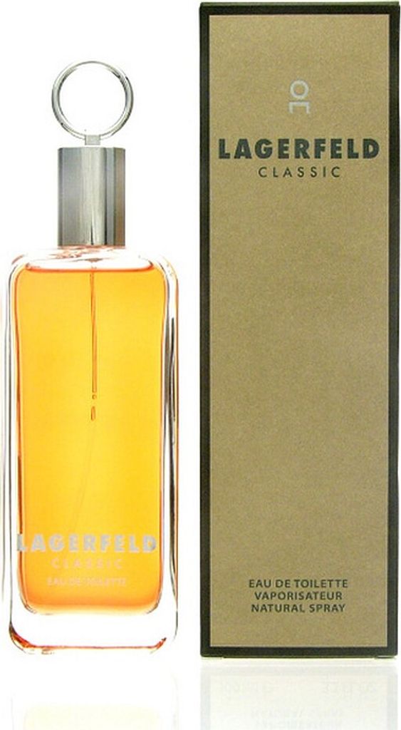 A bottle of Lagerfeld Classic Eau de Toilette and its packaging.