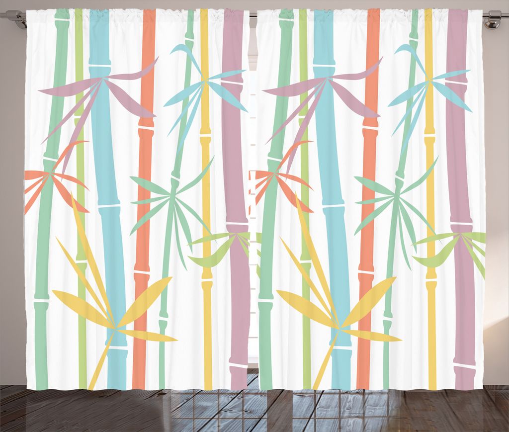 ABAKUHAUS japanisch Rustikaler Gardine, Bunte Bambus-Baum, Schlafzimmer Kräuselband Vorhang mit Schlaufen und Haken, 280 x 175 cm, Mehrfarbig