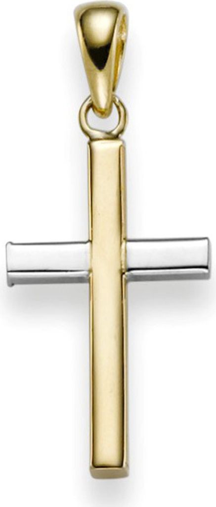 Anhänger Kreuz 24x10,5mm aus 750 Gold Gelbgold & Weißgold bicolor
